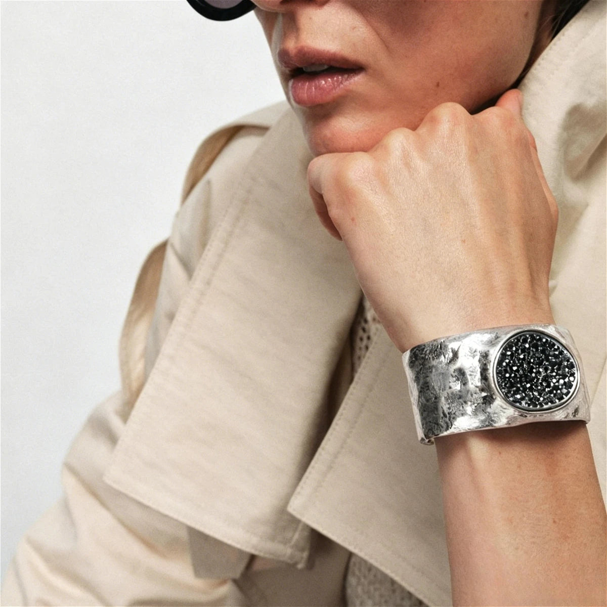 Hammered Rhinestone Cuff Bracelet