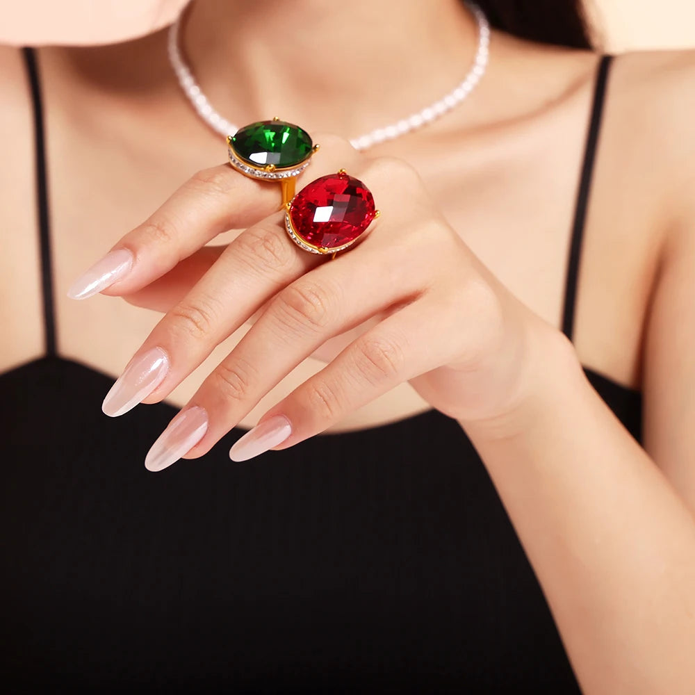 Oval Crystal Ring