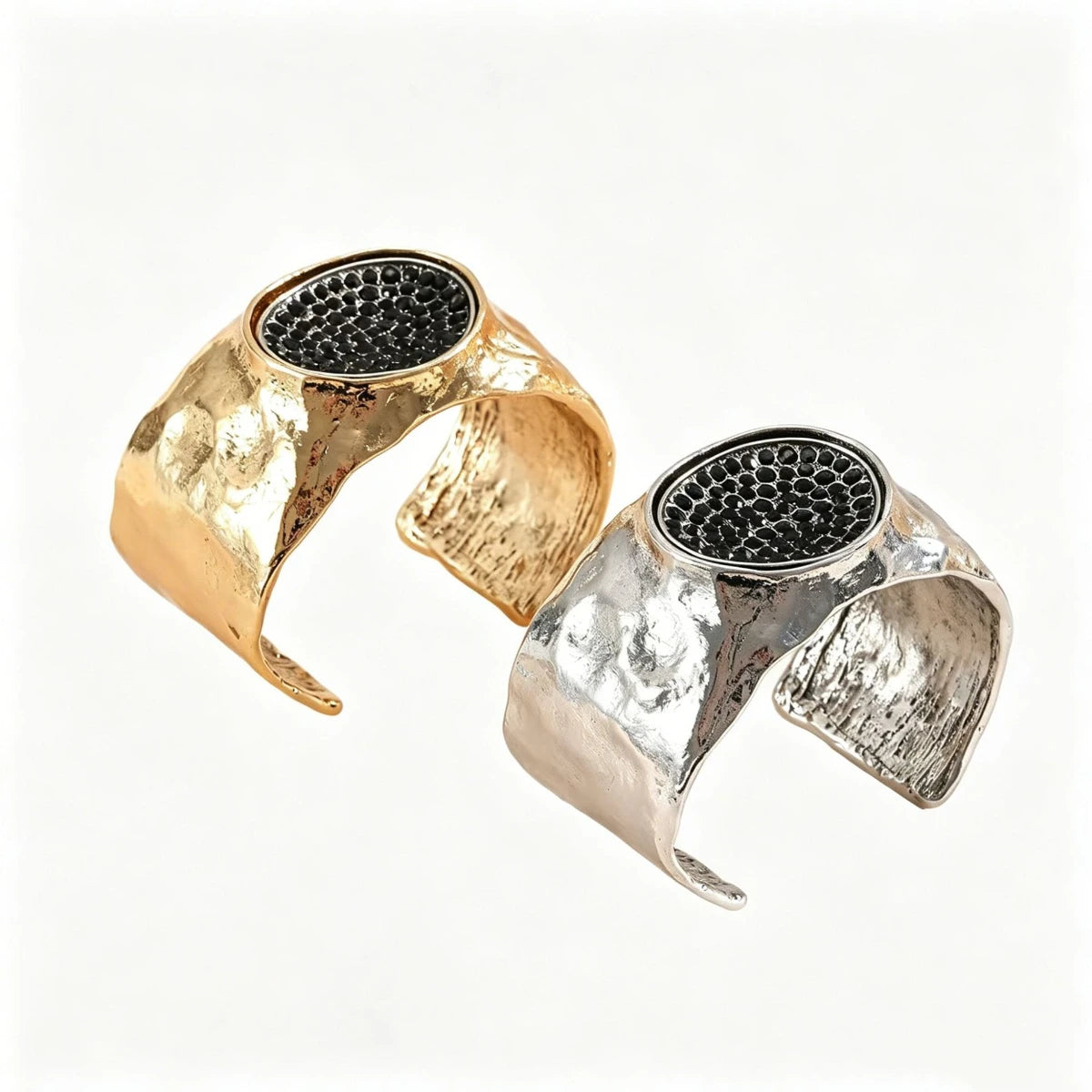 Hammered Rhinestone Cuff Bracelet