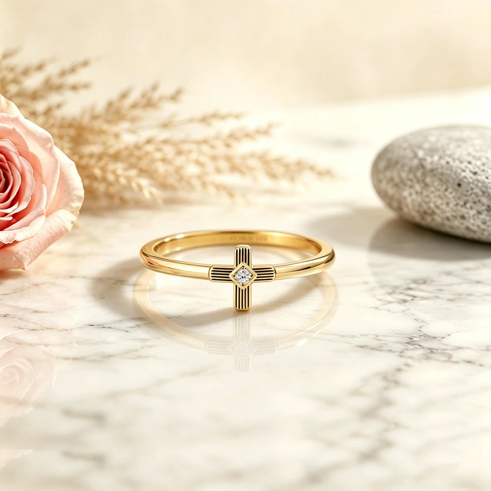 Tiny Cross Moissanite Ring