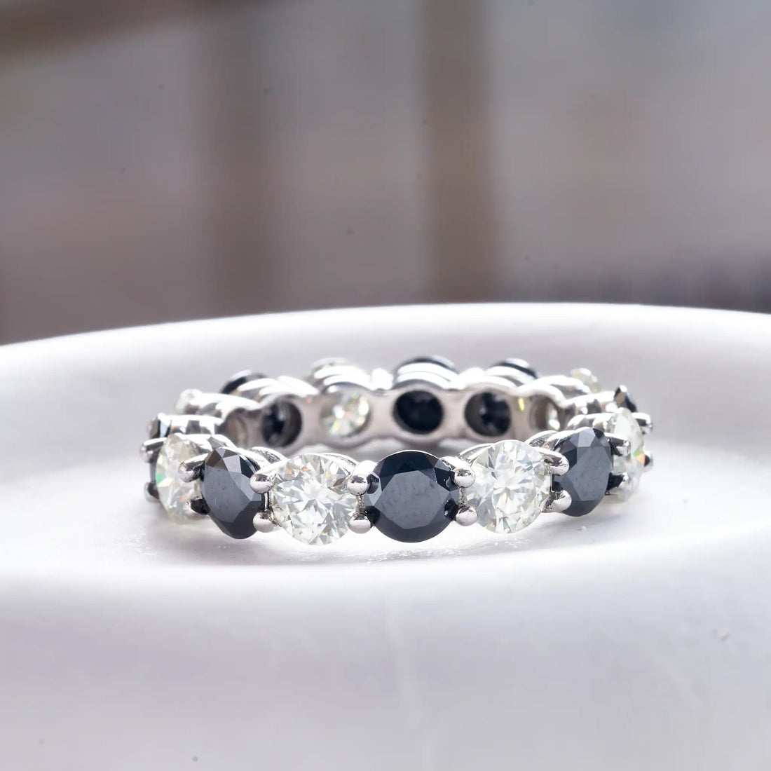 Black White Moissanite Ring