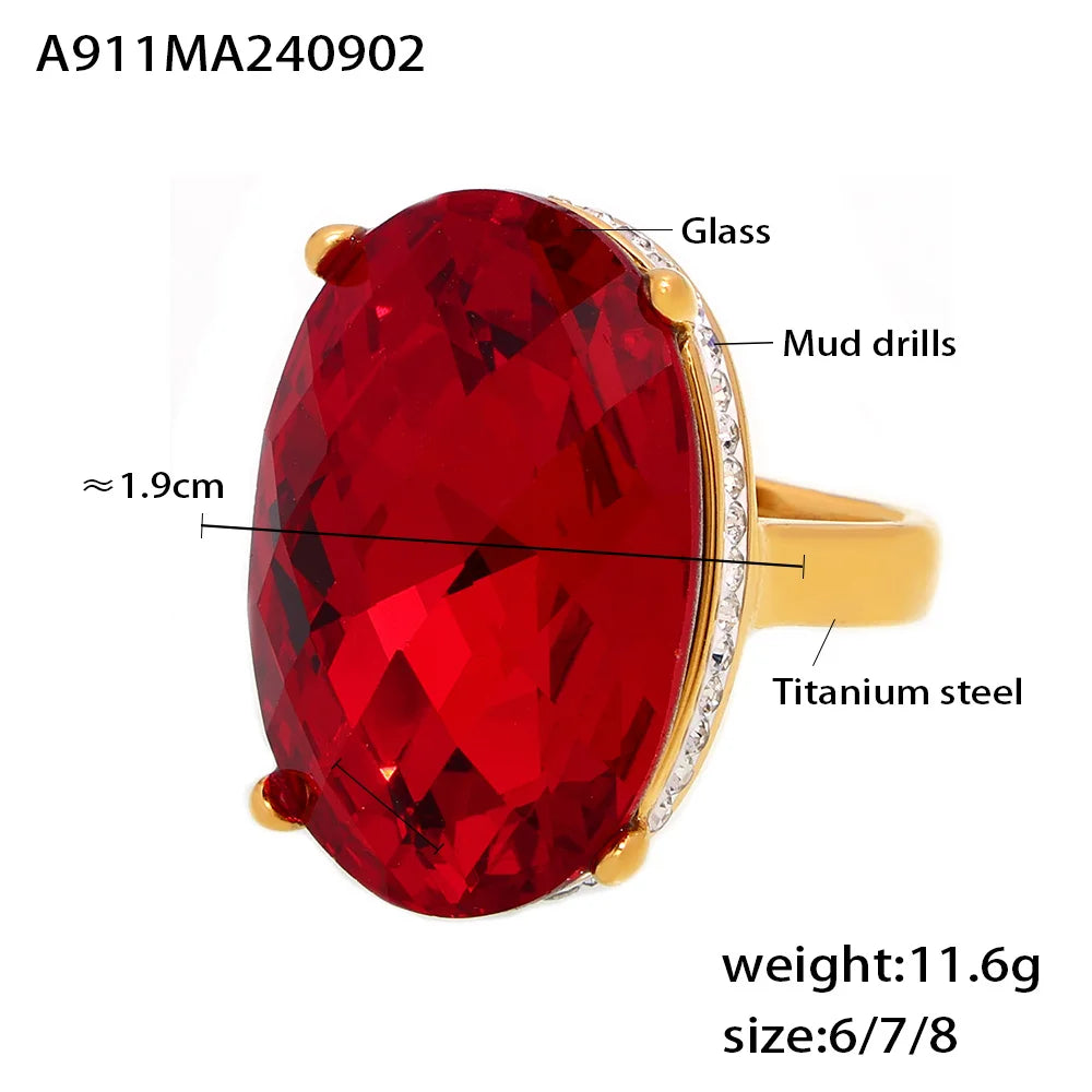 Oval Crystal Ring