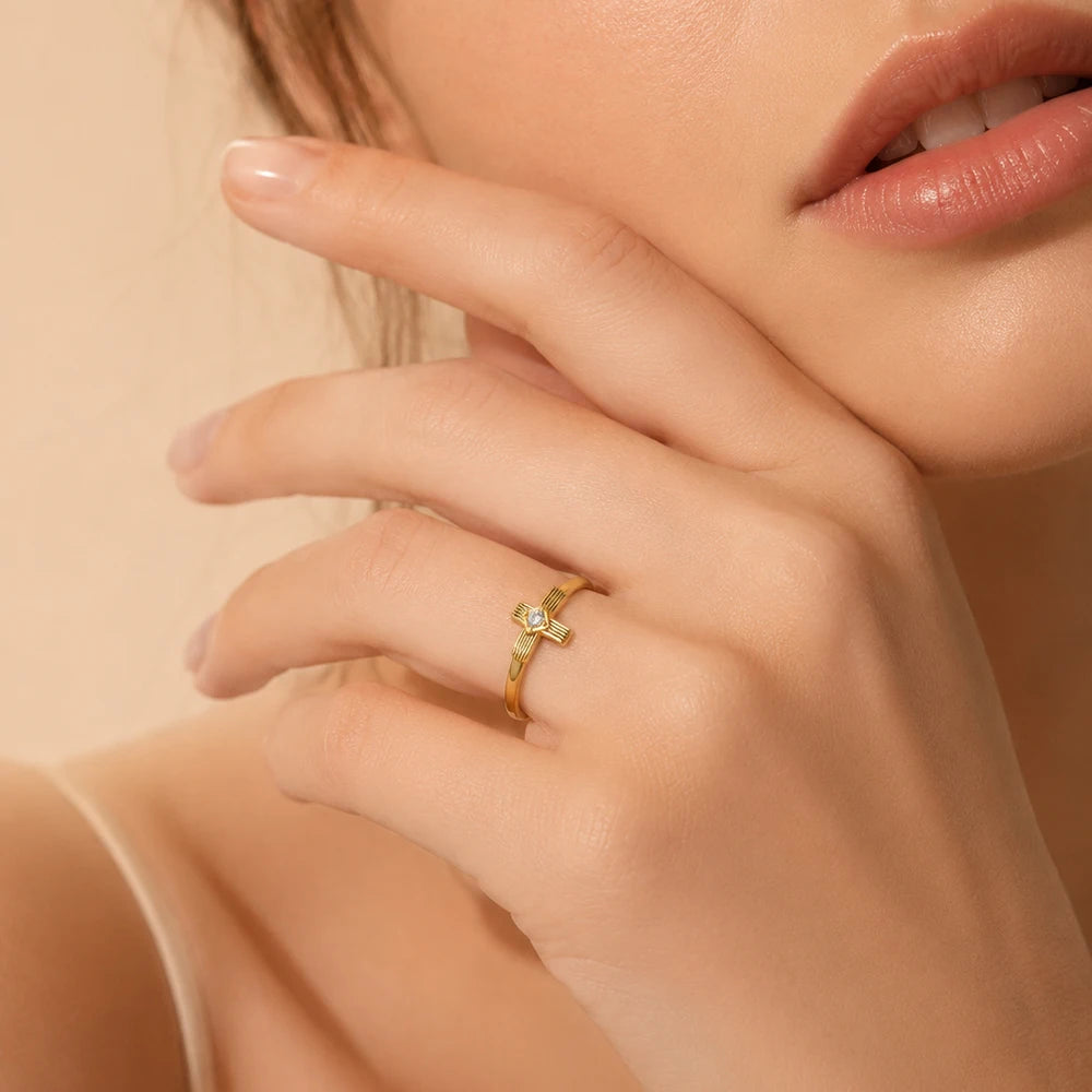 Tiny Cross Moissanite Ring