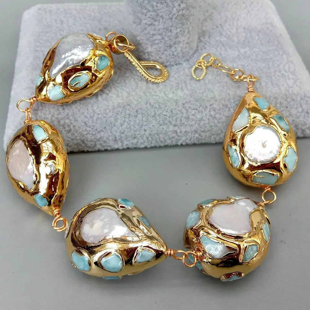 Larimar Pearl Wrap Bracelet