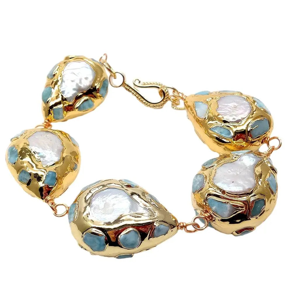 Larimar Pearl Wrap Bracelet