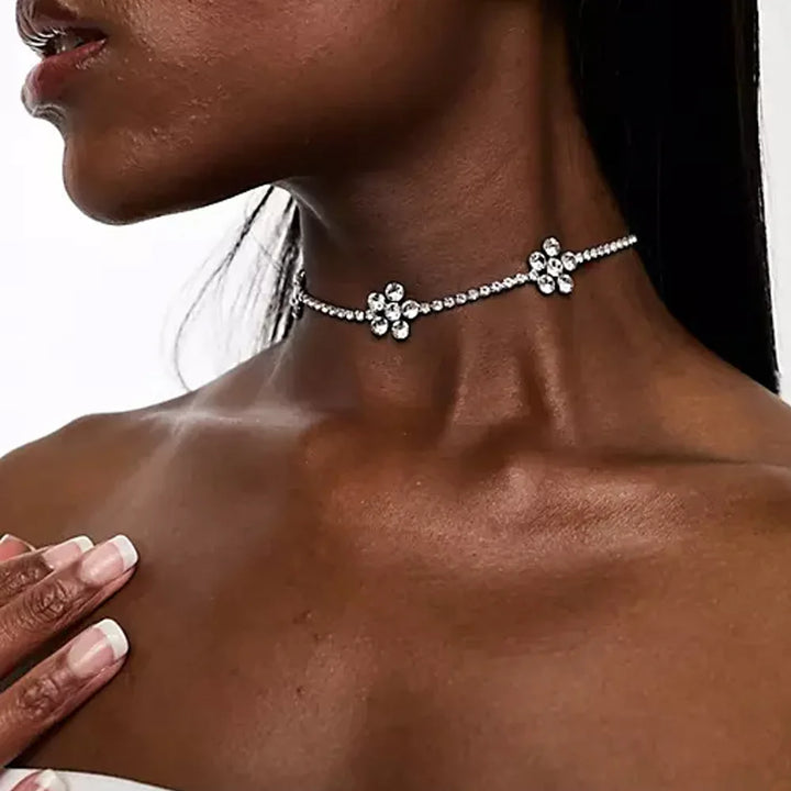 Floral Rhinestone Choker