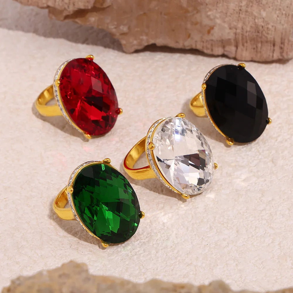 Oval Crystal Ring