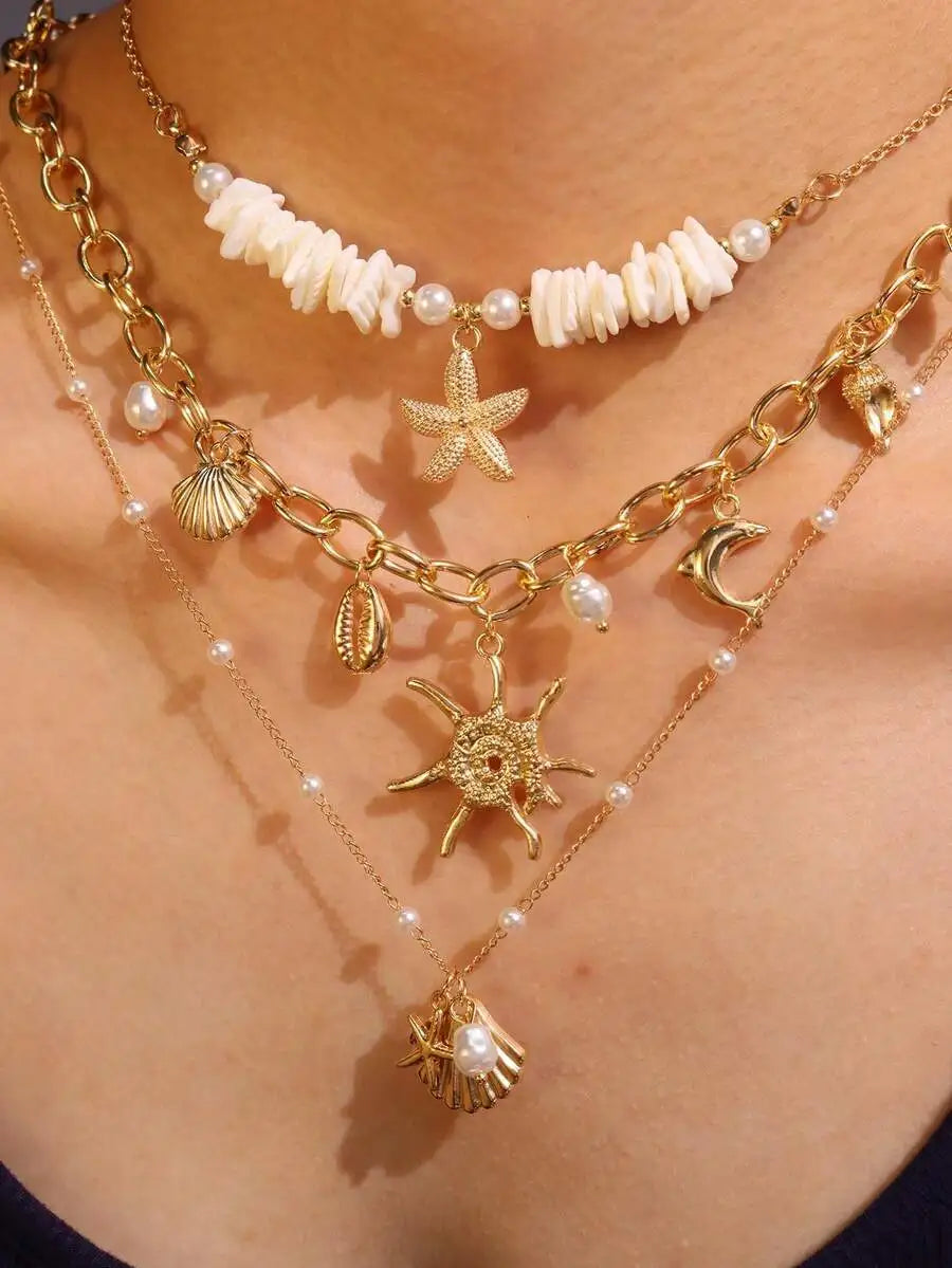 Shell Starfish Necklace Set