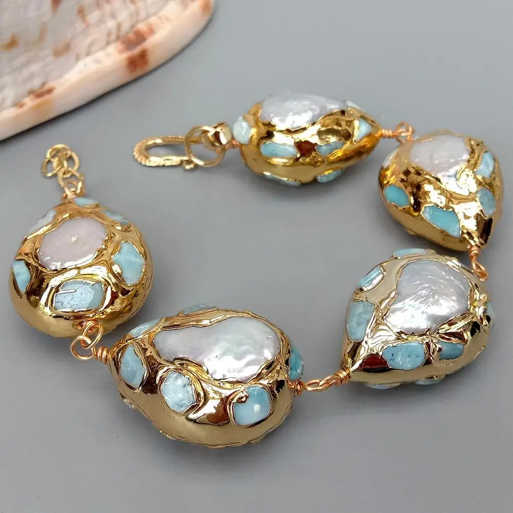 Larimar Pearl Wrap Bracelet