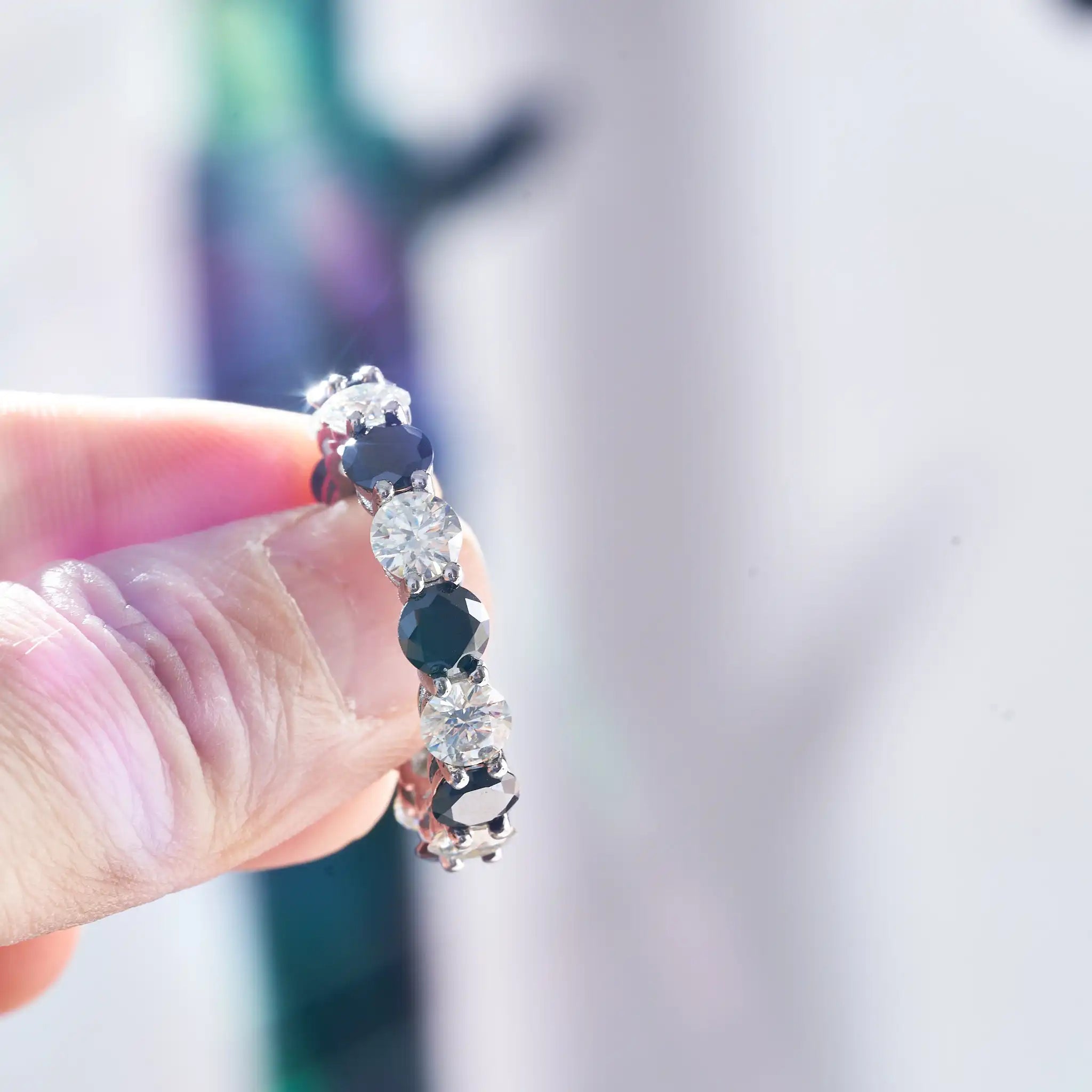 Black White Moissanite Ring
