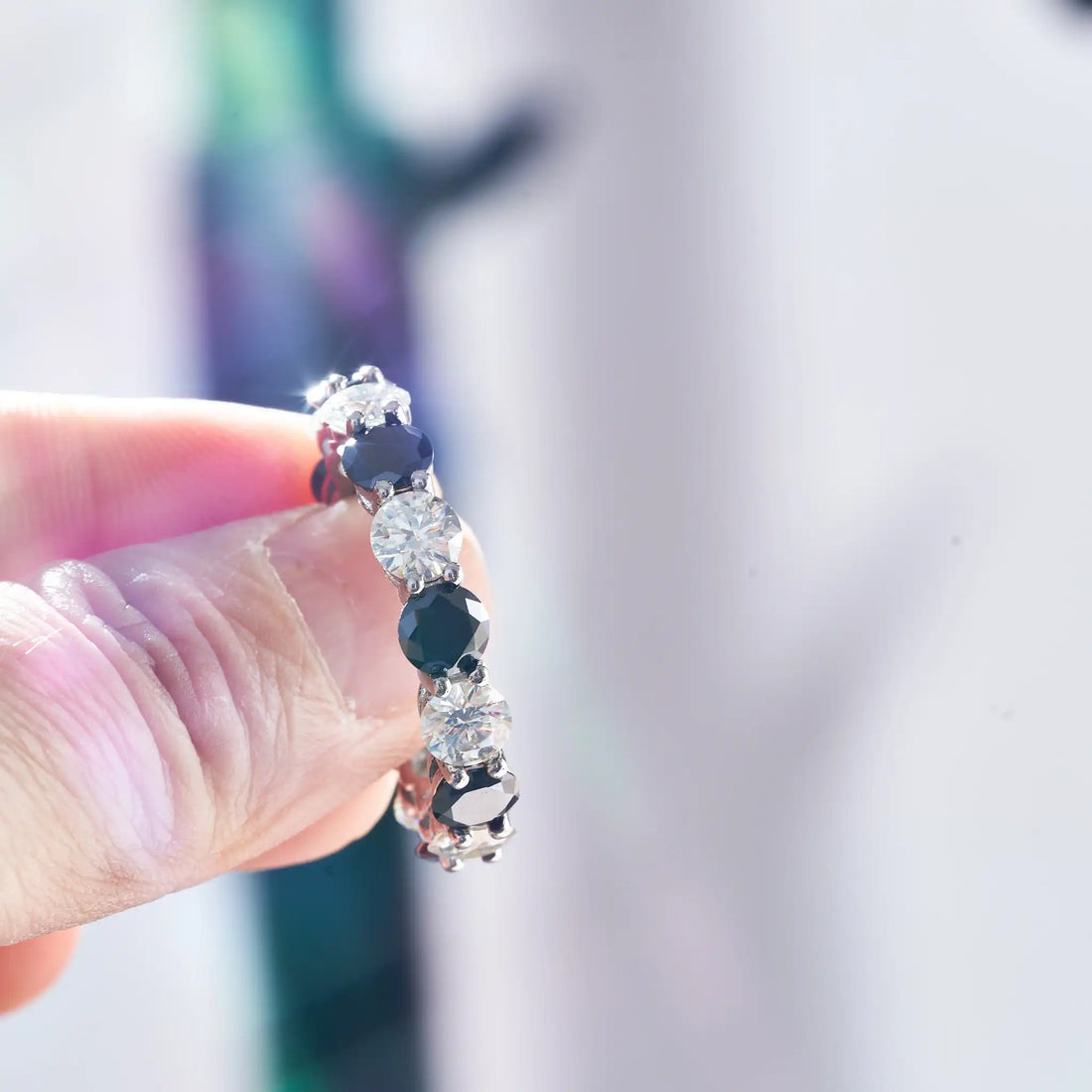 Black White Moissanite Ring