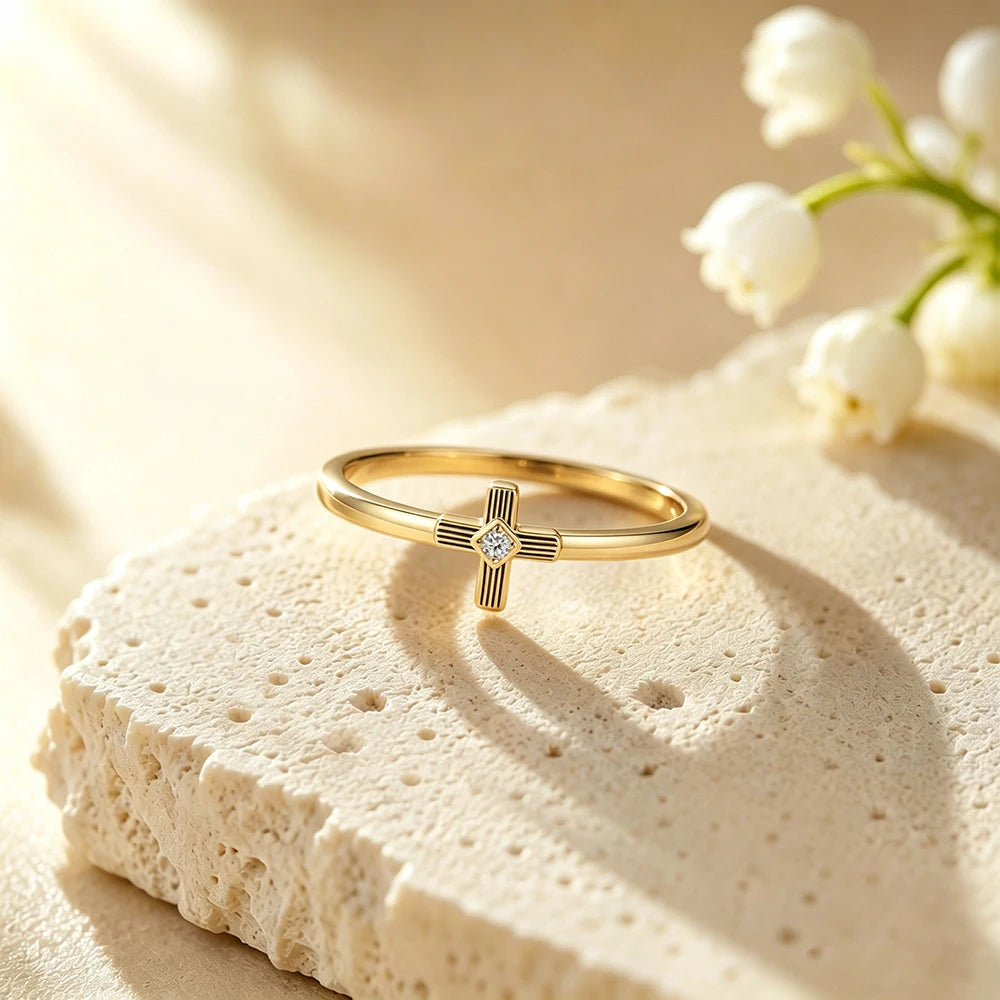 Tiny Cross Moissanite Ring