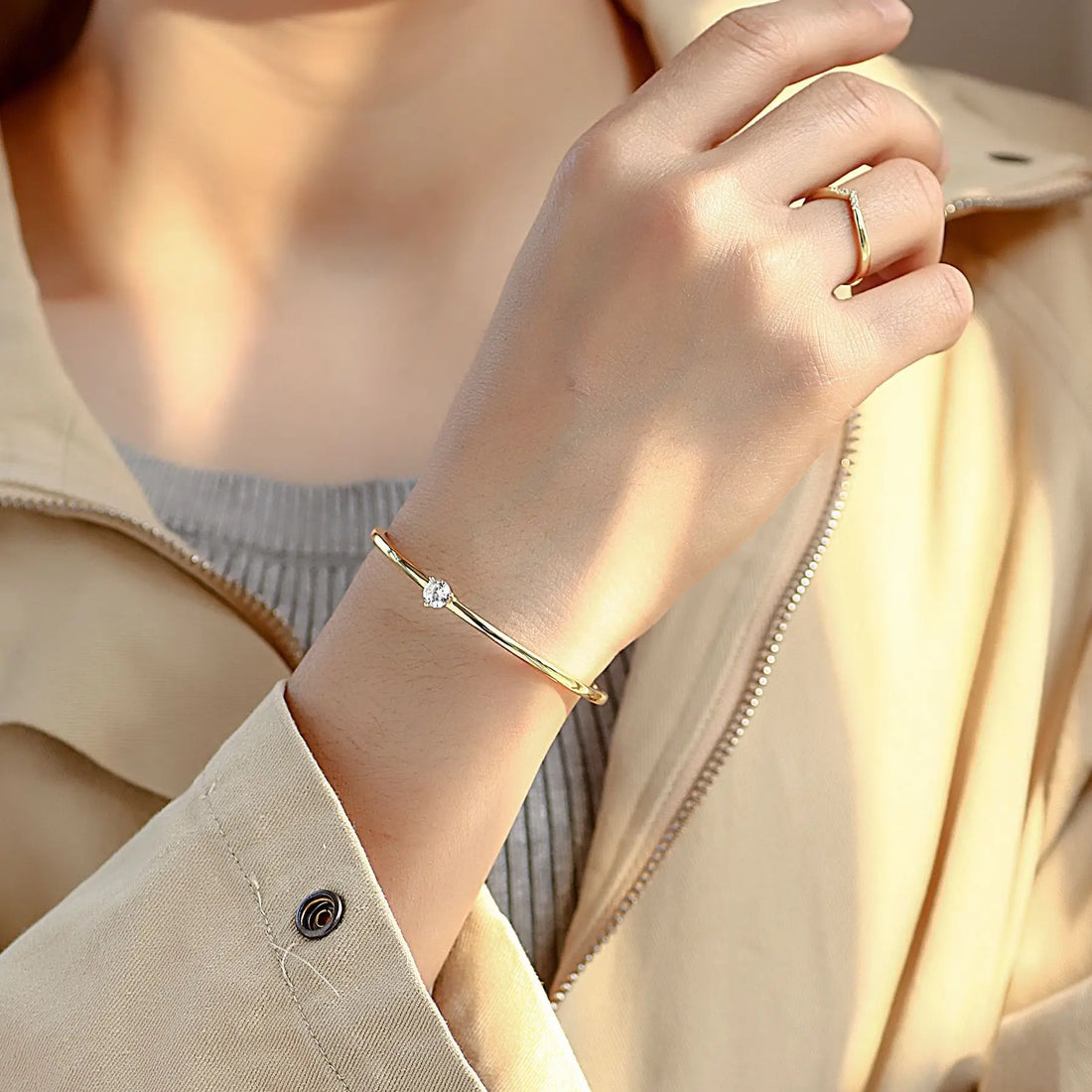 Gold Zircon Open Bracelet