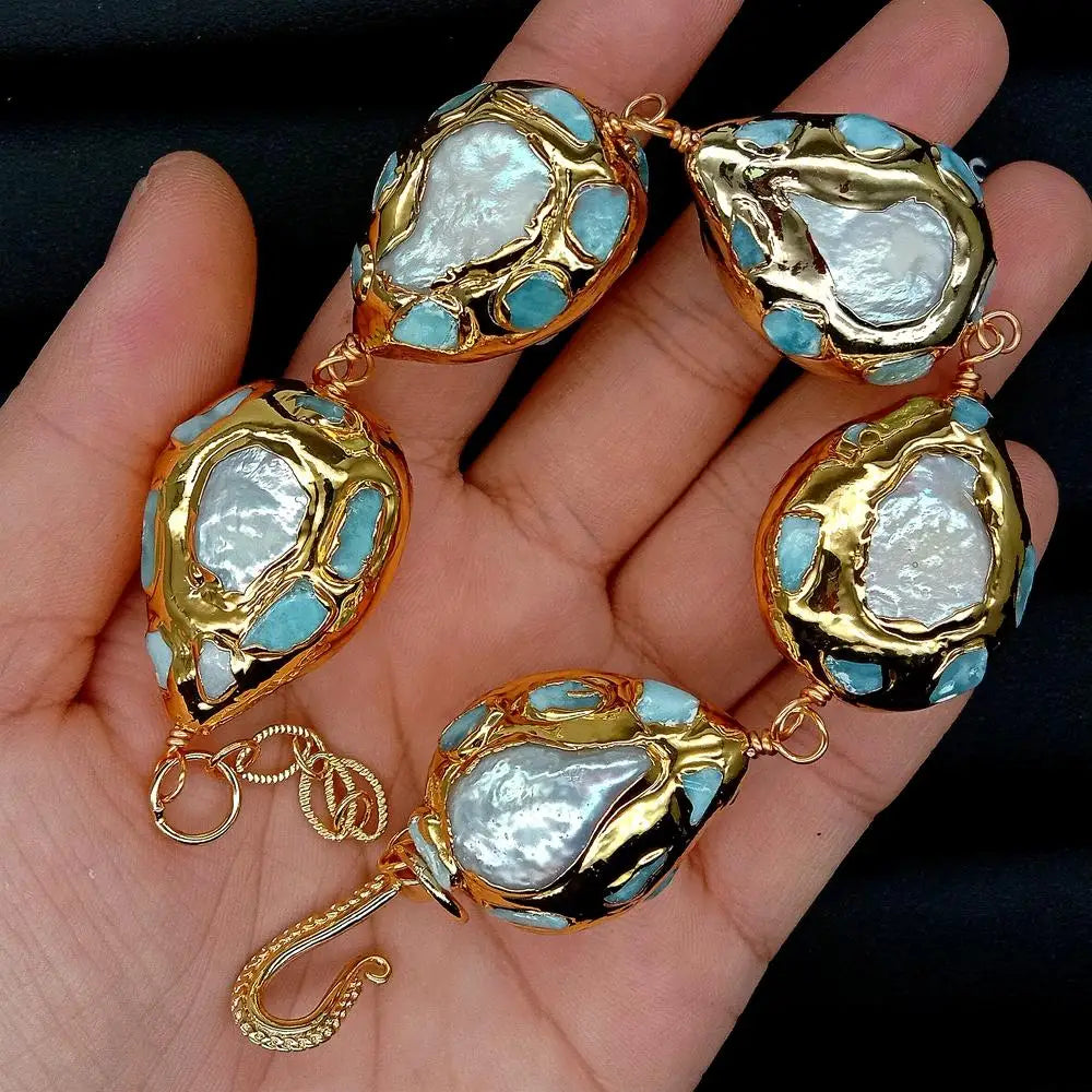 Larimar Pearl Wrap Bracelet