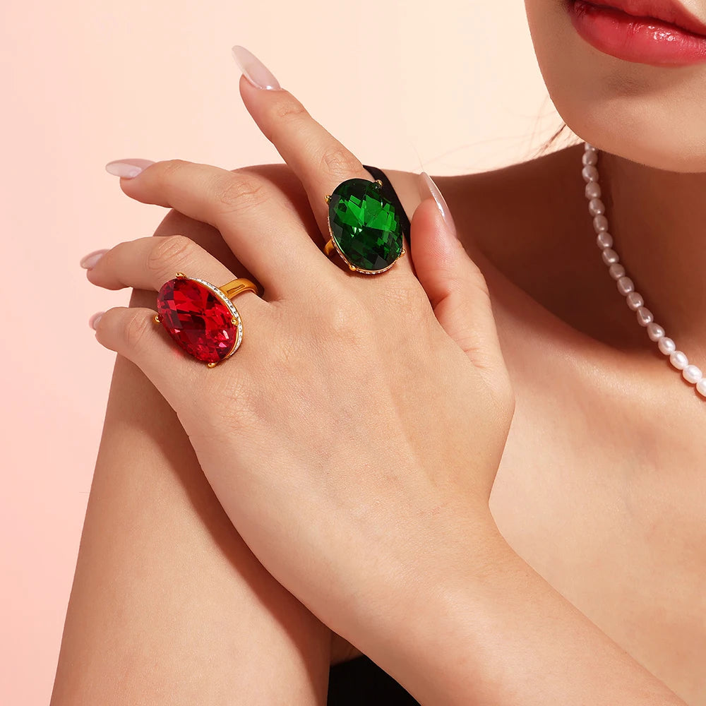 Oval Crystal Ring