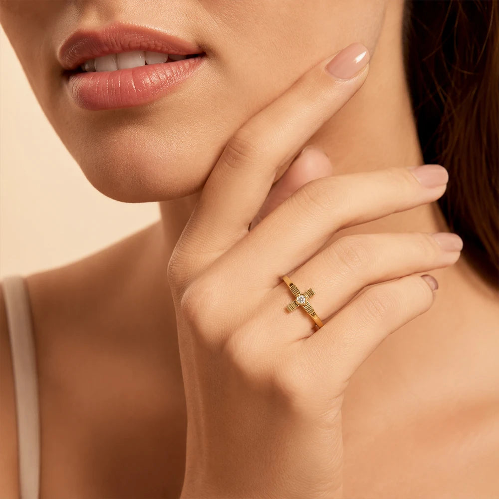 Tiny Cross Moissanite Ring