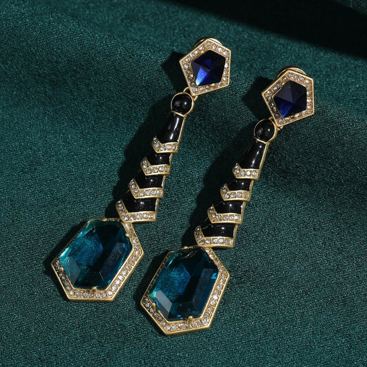 Blue Crystal Drop Earrings